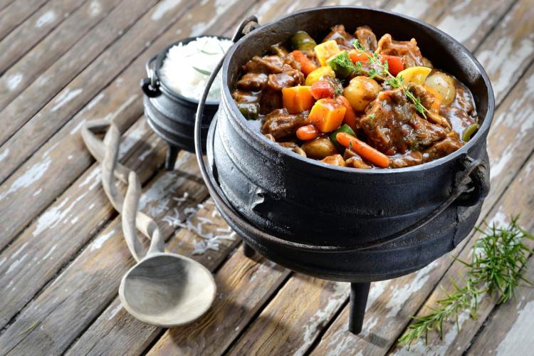 View of a potjiekos, a South African stew.