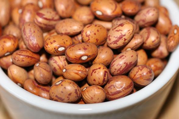 Borlotti beans in a white container.