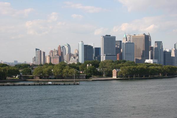 View of New York city from the sea.