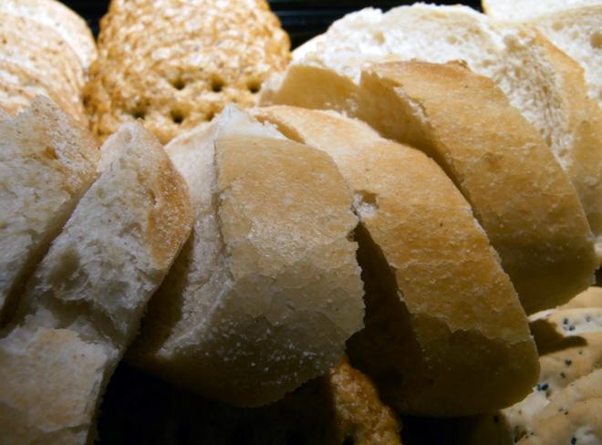 Bread chunks and crackers.