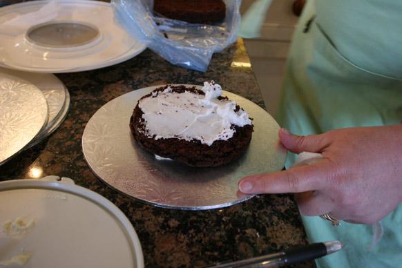 Decorating a cake step 2.