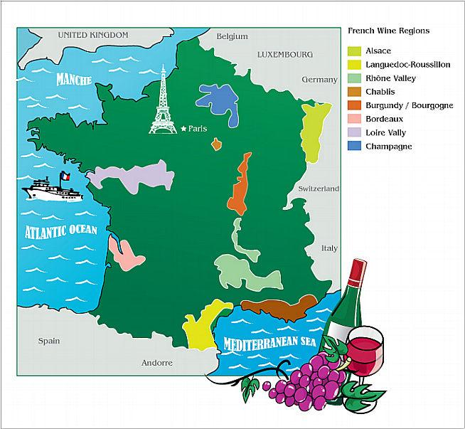 France wine map.
