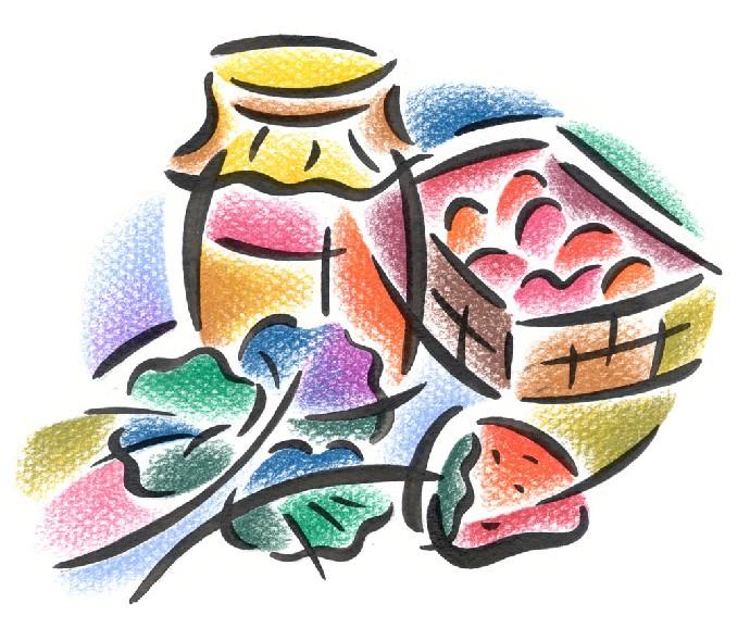 A jar an vegetables for home canning, drawing.