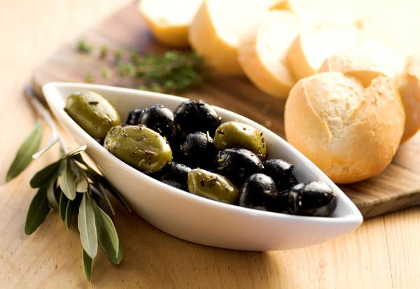Marinated olives as appetizer.