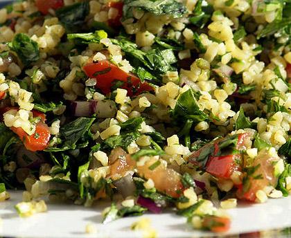Close up of tabbouleh.