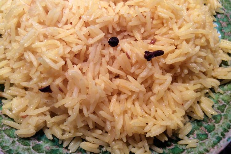 Detail of coconut pilau rice.