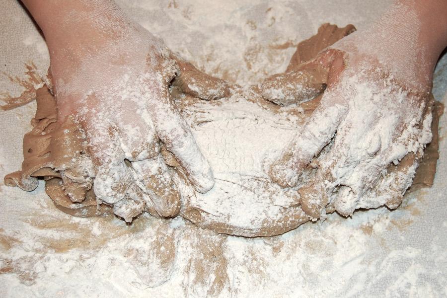 Kneading gingerbread dough.