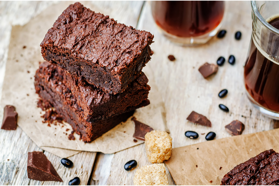 Coffee and chocolate brownies.