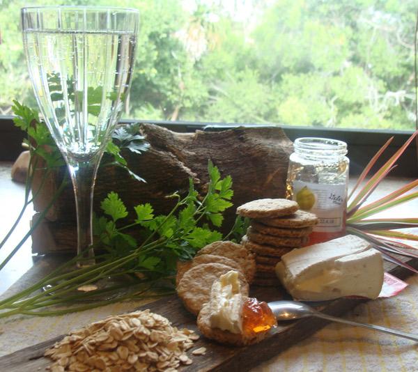 Oat cakes and wine.