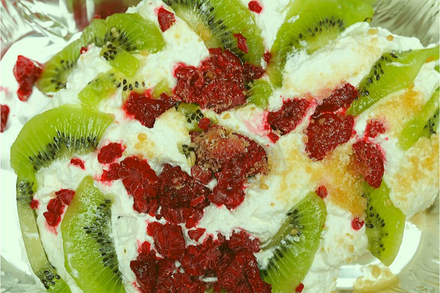 Peppermint pavlova close up.