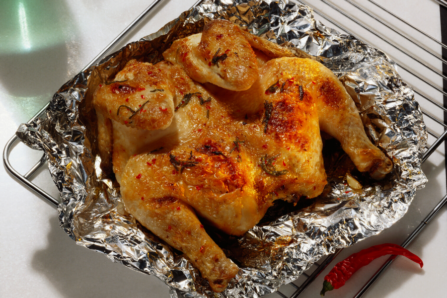 Deviled chicken, split.