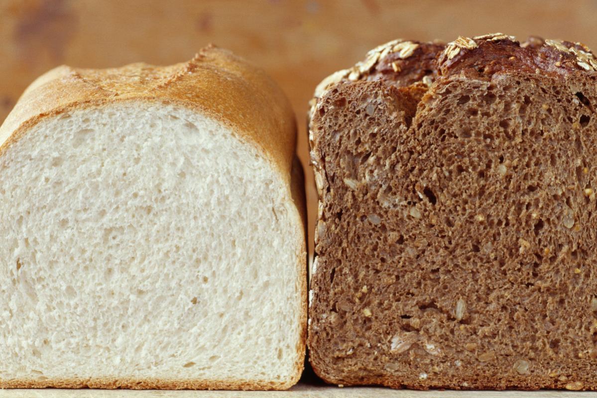 One white bread loaf and one wholegrain bread loaf.