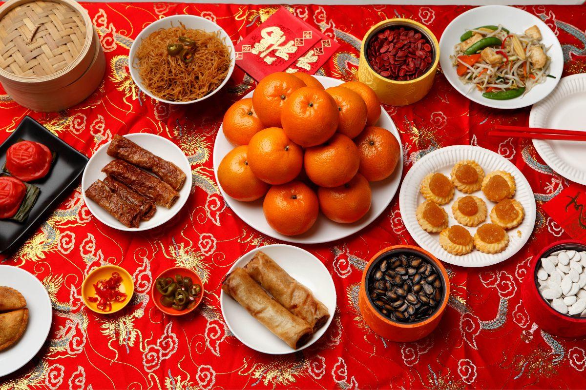 A selection of auspicious food served for Chinese New Year.
