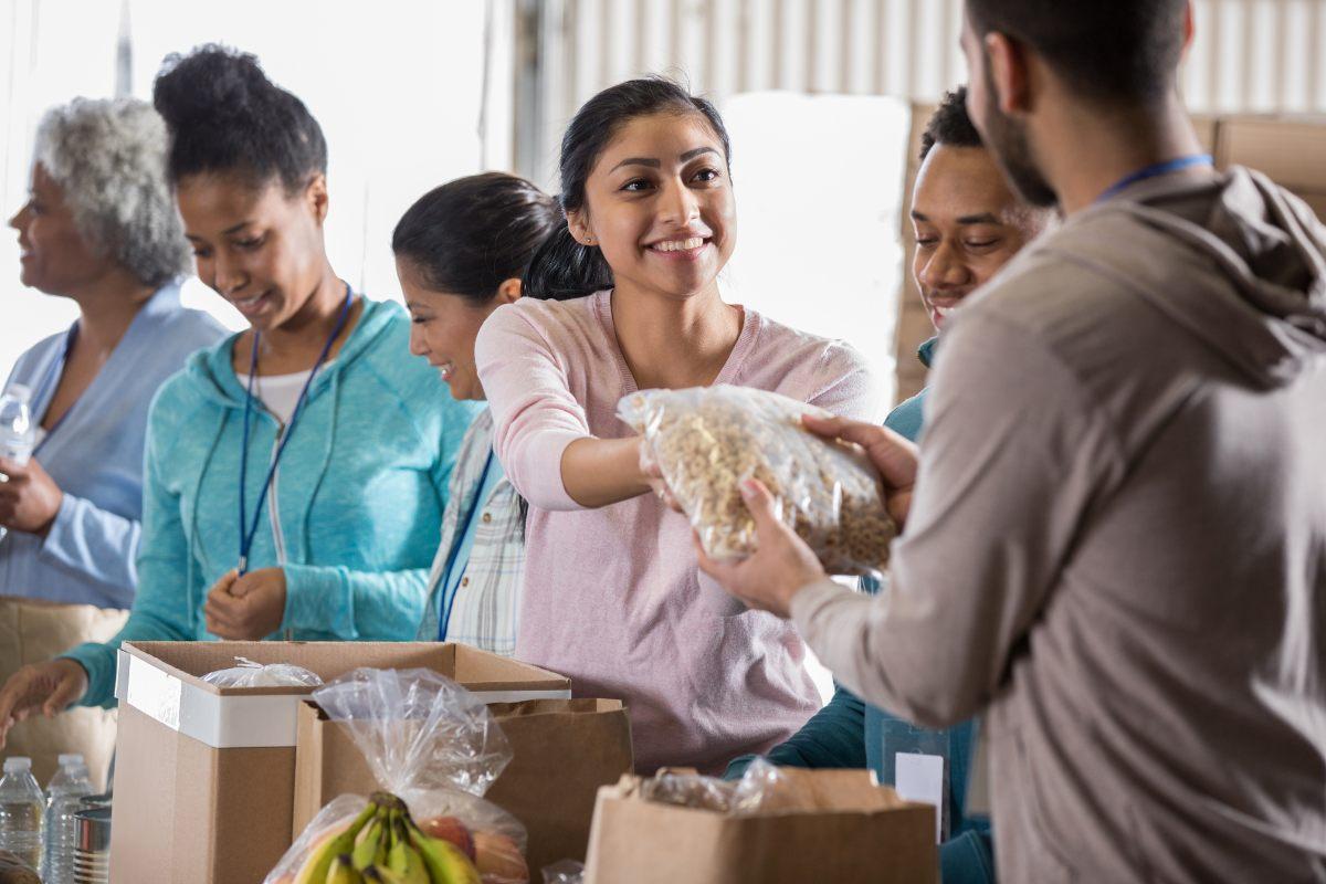 Volunteers working at a food bank.