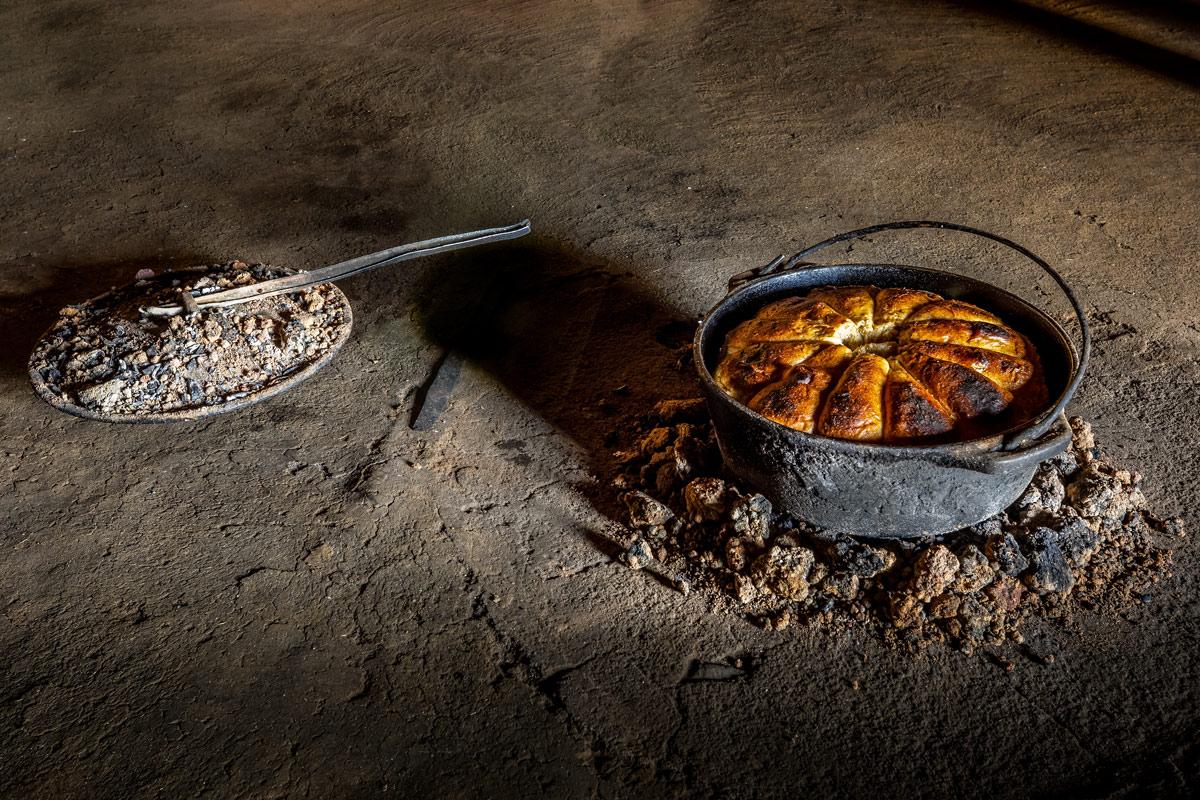 Freshly baked bread, pot bread, in Lesotho.