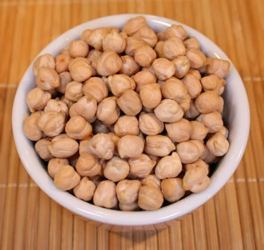 Chickpeas in a white container.