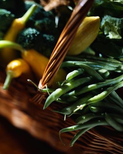Green beans in a basket.