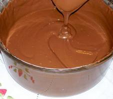 Stirring melted chocolate.