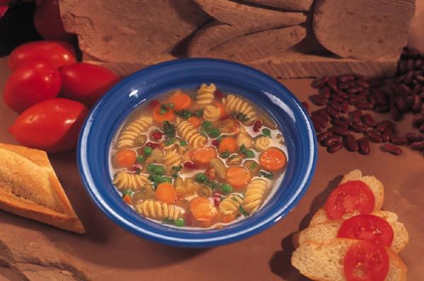A bowl of minestrone soup.