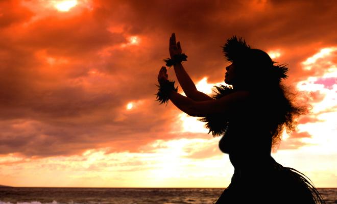 Hawaiian dance in the sunset.