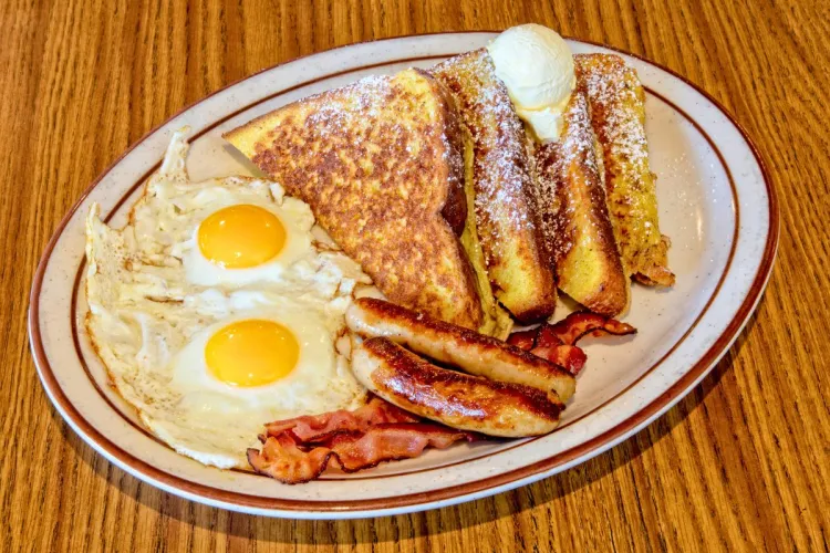 Cooked breakfast with French toast.