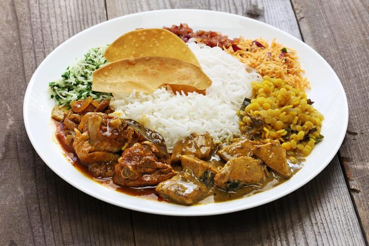A plate of Sri Lankan rice and curry.