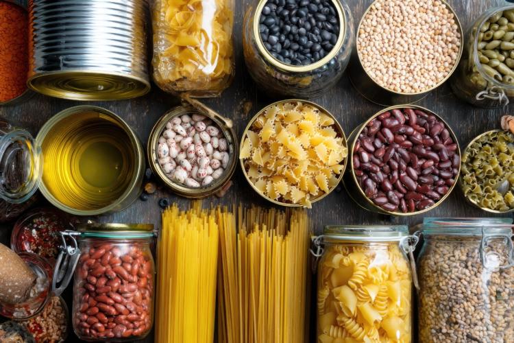 A selection of dry pantry items.