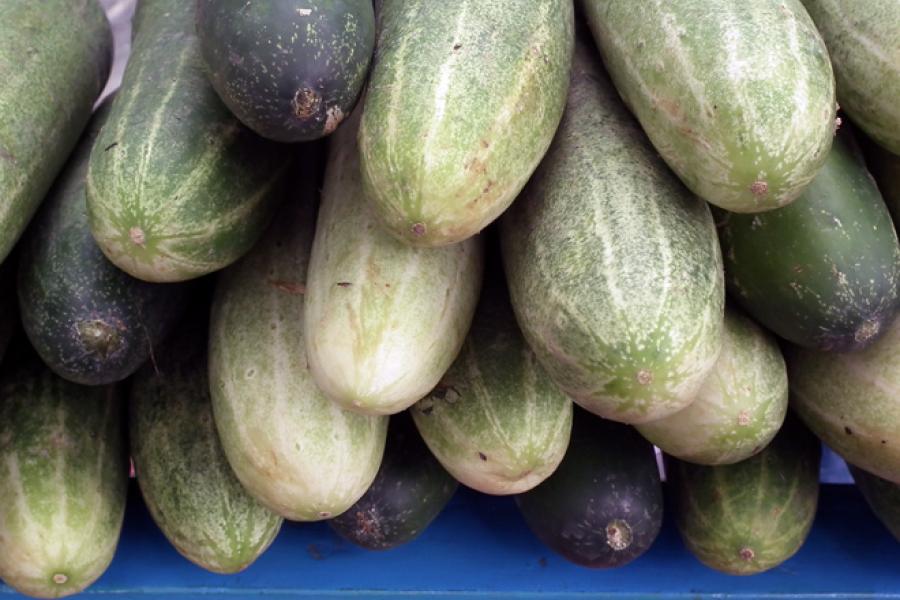 Piled cucumbers.
