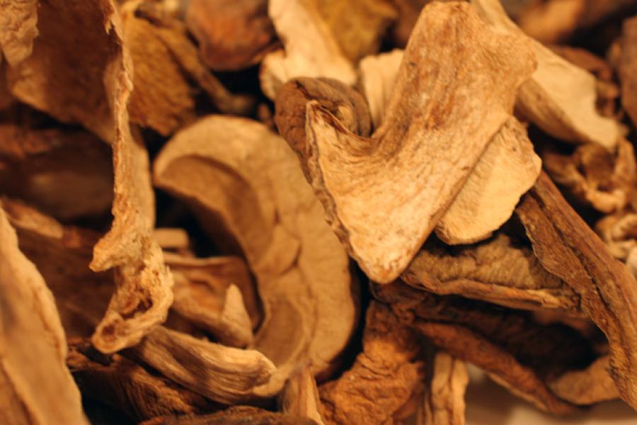 Dried mushrooms.