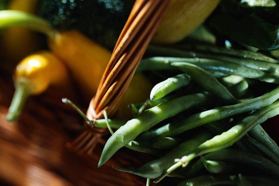 Green beans in a basket.