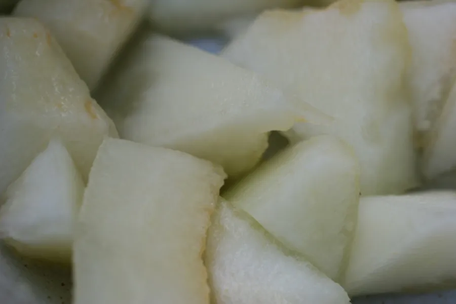 Diced honeydew melon.