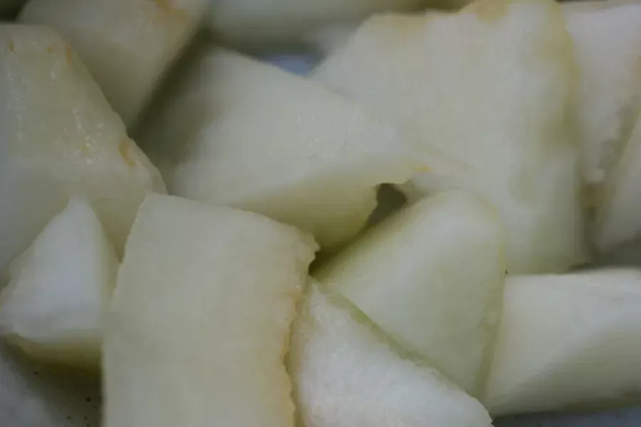 Diced honeydew melon.