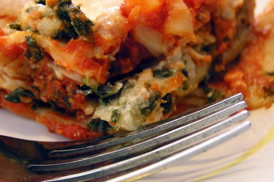 Detail of spinach lasagna.