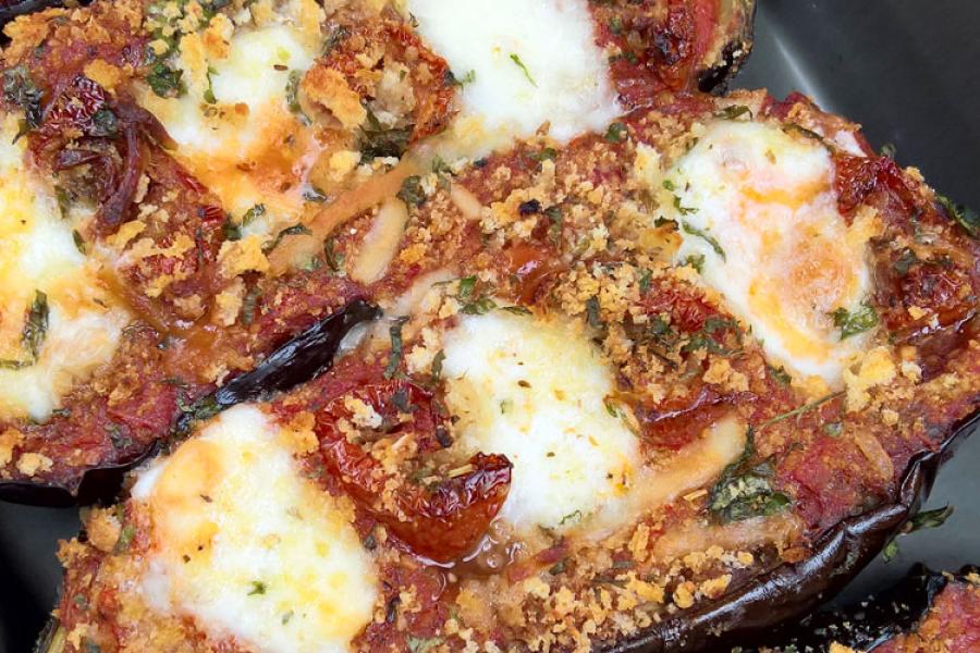 Detail of eggplant Parmesan.