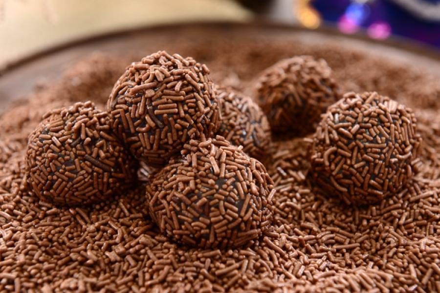Brigadeiros, a Brazilian sweet similar to chocolate truffles.