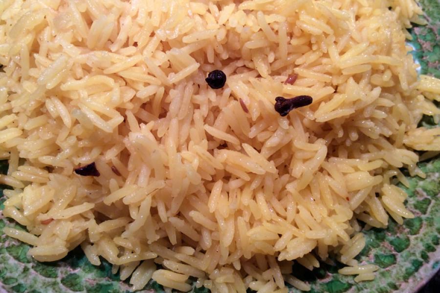 Detail of coconut pilau rice.
