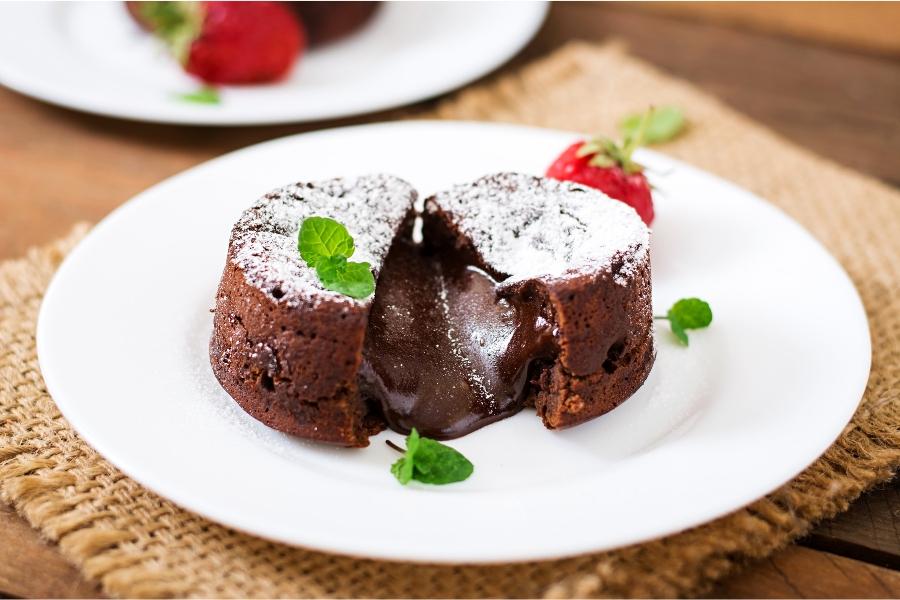 Chocolate fondant on a plate.