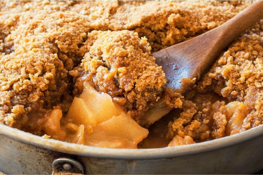 Detail of an apple pan dowdy.
