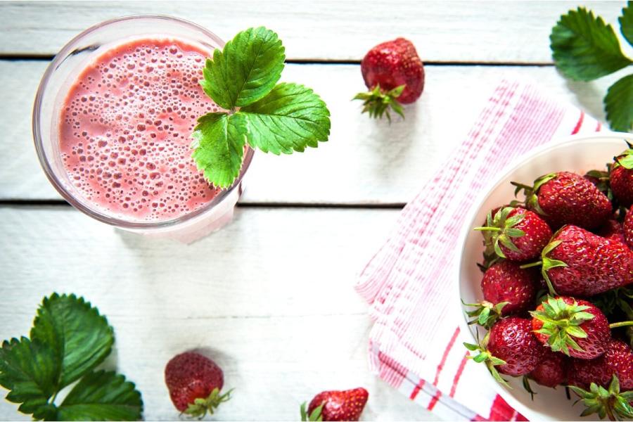 Strawberry juice and milk.