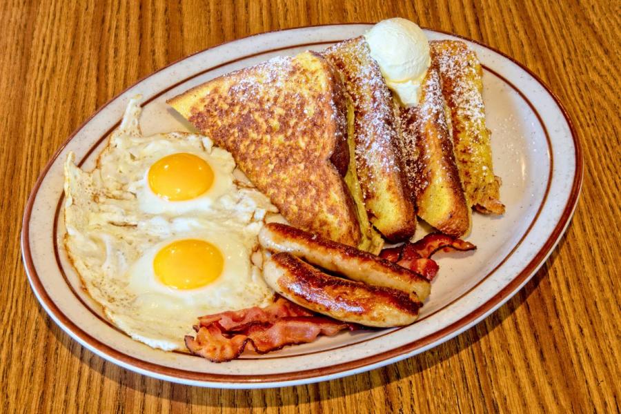 Cooked breakfast with French toast.
