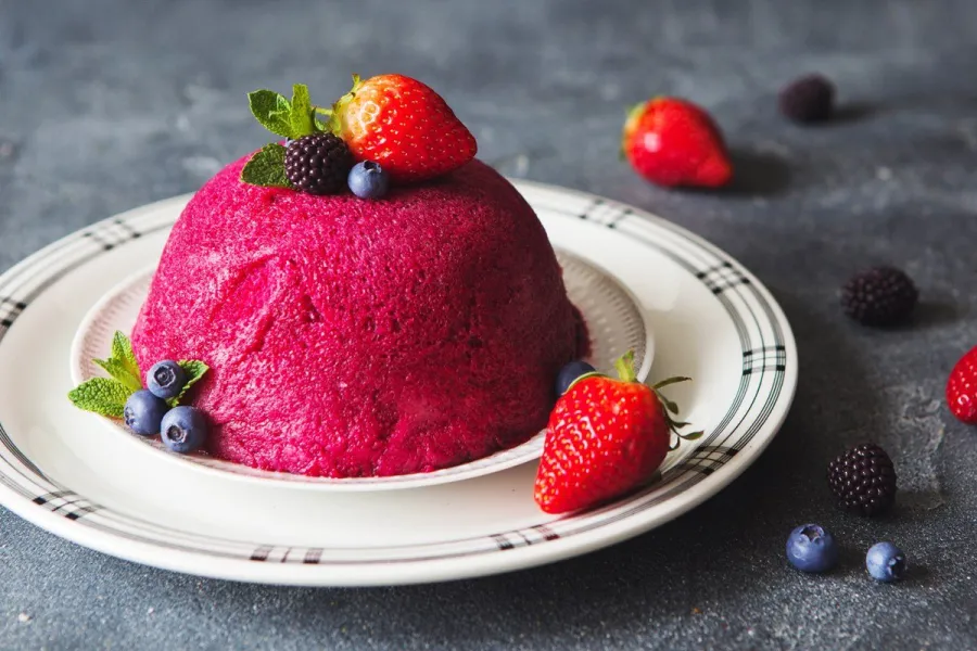 Traditional British summer pudding made wiht mixed berries.