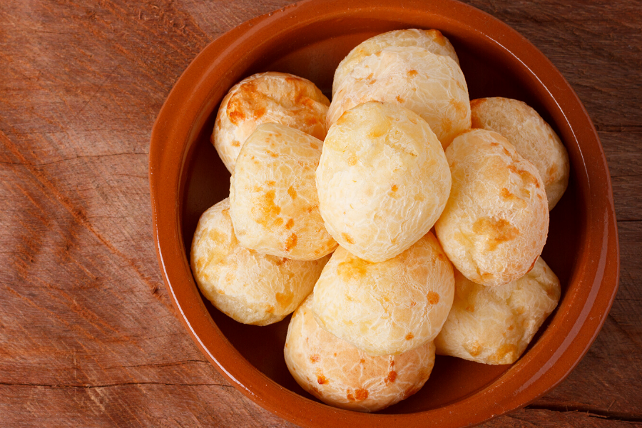 Brazilian pão de queijo in a bowl.