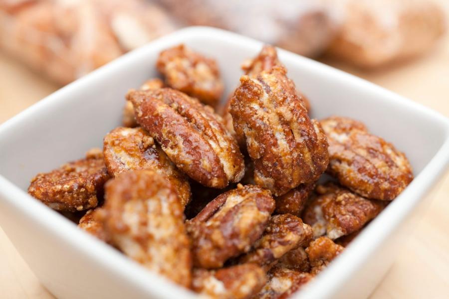 A bowl with gourmet pecans.