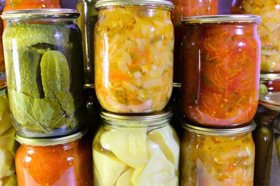 Jars of home canned food.