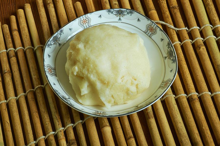 A bowl containing fufu.